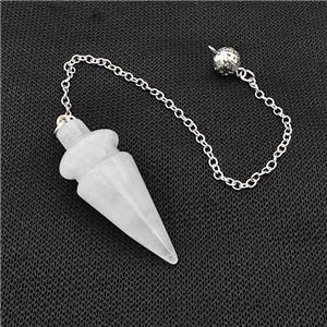 Natural Clear Quartz Dowsing Pendulum Pendant With Chain Platinum Plated, approx 18-48mm, 16cm length [GM22245]