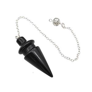 Natural Black Obsidian Dowsing Pendulum Pendant With Chain Platinum Plated, approx 18-48mm, 16cm length [GM22248]