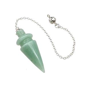 Natural Green Aventurine Dowsing Pendulum Pendant With Chain Platinum Plated, approx 18-48mm, 16cm length [GM22249]