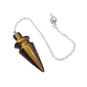 Natural Tiger Eye Stone Dowsing Pendulum Pendant With Chain Platinum Plated, approx 18-48mm, 16cm length [GM22251]