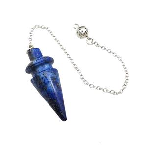 Natural Blue Lapis Lazuli Dowsing Pendulum Pendant With Chain Platinum Plated, approx 18-48mm, 16cm length [GM22252]