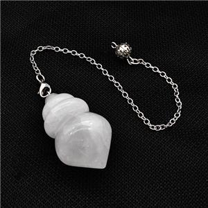 Natural Clear Quartz Dowsing Pendulum Pendant With Chain Platinum Plated, approx 25-42mm, 16cm length [GM22254]