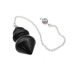 Natural Black Obsidian Dowsing Pendulum Pendant With Chain Platinum Plated, approx 25-42mm, 16cm length [GM22257]