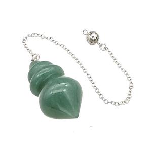 Natural Green Aventurine Dowsing Pendulum Pendant With Chain Platinum Plated, approx 25-42mm, 16cm length [GM22258]
