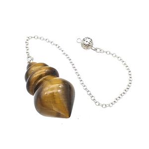 Natural Tiger Eye Stone Dowsing Pendulum Pendant With Chain Platinum Plated, approx 25-42mm, 16cm length [GM22260]