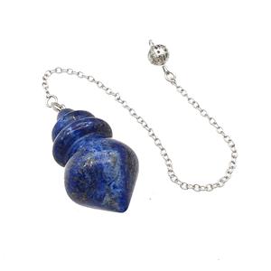 Natural Blue Lapis Lazuli Dowsing Pendulum Pendant With Chain Platinum Plated, approx 25-42mm, 16cm length [GM22261]