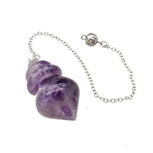 Natural Purple Amethyst Dowsing Pendulum Pendant With Chain Platinum Plated, approx 25-42mm, 16cm length [GM22262]