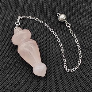 Natural Pink Rose Quartz Dowsing Pendulum Pendant With Chain Platinum Plated, approx 18-50mm, 16cm length [GM22265]