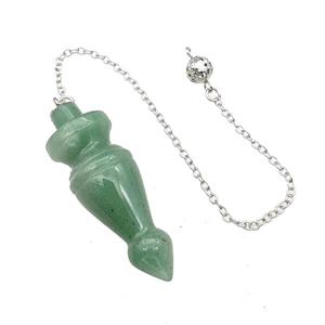 Natural Green Aventurine Dowsing Pendulum Pendant With Chain Platinum Plated, approx 18-50mm, 16cm length [GM22267]
