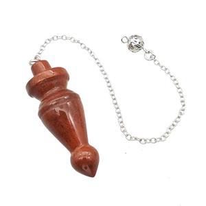 Natural Red Jasper Dowsing Pendulum Pendant With Chain Platinum Plated, approx 18-50mm, 16cm length [GM22268]