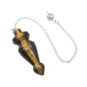 Natural Tiger Eye Stone Dowsing Pendulum Pendant With Chain Platinum Plated, approx 18-50mm, 16cm length [GM22269]
