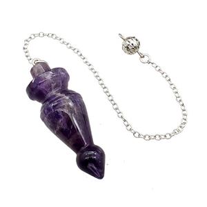 Natural Purple Amethyst Dowsing Pendulum Pendant With Chain Platinum Plated, approx 18-50mm, 16cm length [GM22271]