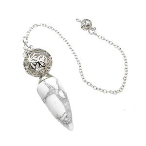 White Howlite Turquoise Dowsing Pendulum Pendant With Copper Hollow Ball Chain Platinum, approx 15-30mm, 18mm, 16cm length [GM22279]