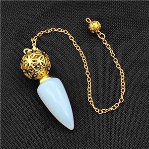 White Opalite Dowsing Pendulum Pendant With Copper Hollow Ball Chain Gold Plated, approx 15-30mm, 18mm, 16cm length [GM22284]