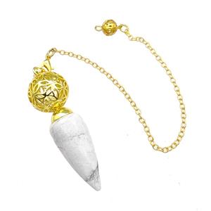 White Howlite Turquoise Dowsing Pendulum Pendant With Copper Hollow Ball Chain Gold Plated, approx 15-30mm, 18mm, 16cm length [GM22290]