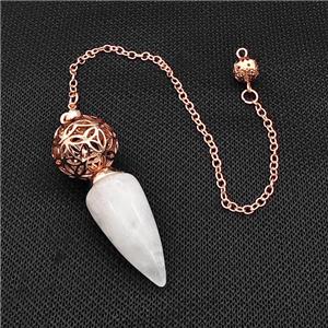 Natural Clear Quartz Dowsing Pendulum Pendant With Copper Hollow Ball Chain Rose Gold, approx 15-30mm, 18mm, 16cm length [GM22294]