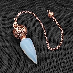 White Opalite Dowsing Pendulum Pendant With Copper Hollow Ball Chain Rose Gold, approx 15-30mm, 18mm, 16cm length [GM22295]