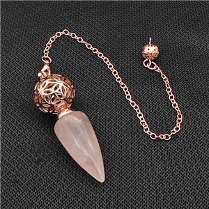 Natural Pink Rose Quartz Dowsing Pendulum Pendant With Copper Hollow Ball Chain Rose Gold, approx 15-30mm, 18mm, 16cm length [GM22296]