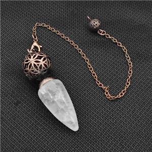 Natural Clear Quartz Dowsing Pendulum Pendant With Copper Hollow Ball Chain Antique Red, approx 15-30mm, 18mm, 16cm length [GM22305]