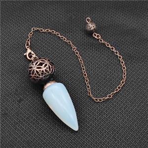 White Opalite Dowsing Pendulum Pendant With Copper Hollow Ball Chain Antique Red, approx 15-30mm, 18mm, 16cm length [GM22306]