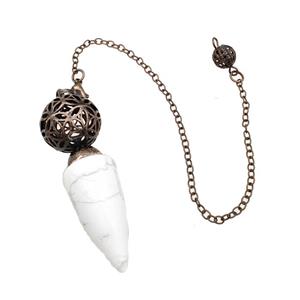 White Howlite Turquoise Dowsing Pendulum Pendant With Copper Hollow Ball Chain Antique Red, approx 15-30mm, 18mm, 16cm length [GM22309]