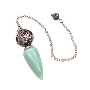 Natural Green Aventurine Dowsing Pendulum Pendant With Copper Hollow Ball Chain Antique Red, approx 15-30mm, 18mm, 16cm length [GM22311]