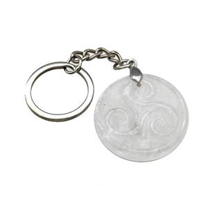 Clar Quartz Triskelion Keychain Circle Alloy Platinum Plated, approx 32mm, 25mm [GM22316]