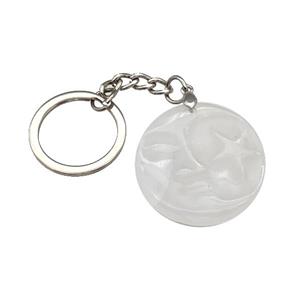 Clear Quartz MoonStar Keychain Circle Alloy Platinum Plated, approx 32mm, 25mm [GM22323]