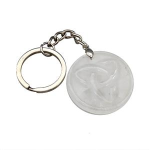 Clear Quartz Trinity Keychain Circle Alloy Platinum Plated, approx 32mm, 25mm [GM22330]