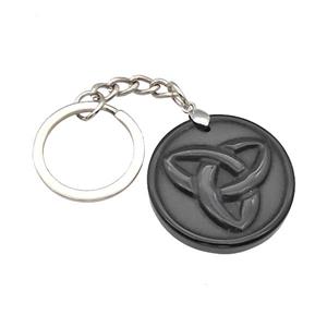 Black Obsidian Trinity Keychain Circle Alloy Platinum Plated, approx 32mm, 25mm [GM22332]