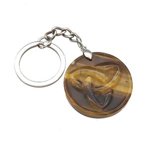 Tiger Eye Stone Trinity Keychain Circle Alloy Platinum Plated, approx 32mm, 25mm [GM22334]