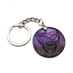 Purple Amethyst Trinity Keychain Circle Alloy Platinum Plated, approx 32mm, 25mm [GM22335]