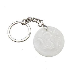 Clear Quartz Hinduism Keychain OM Circle Alloy Platinum Plated, approx 32mm, 25mm [GM22337]
