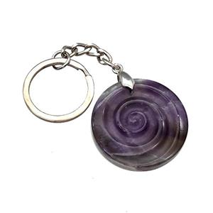 Purple Amethyst Spiral Keychain Circle Alloy Platinum Plated, approx 32mm, 25mm [GM22349]