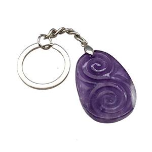 Purple Amethyst Spiral Keychain Flat Teardrop Alloy Platinum Plated, approx 25-35mm, 25mm [GM22356]