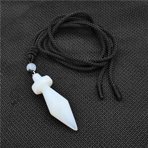 White Opalite Pendulum Necklace Black Nylon Rope, approx 14-45mm [GM22359]