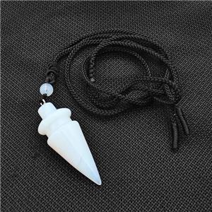 White Opalite Pendulum Necklace Black Nylon Rope, approx 18-45mm [GM22369]