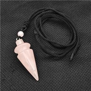 Pink Rose Quartz Pendulum Necklace Black Nylon Rope, approx 18-45mm [GM22370]