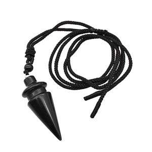 Black Obsidian Pendulum Necklace Black Nylon Rope, approx 18-45mm [GM22371]
