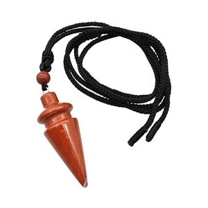 Red Jasper Pendulum Necklace Black Nylon Rope, approx 18-45mm [GM22373]