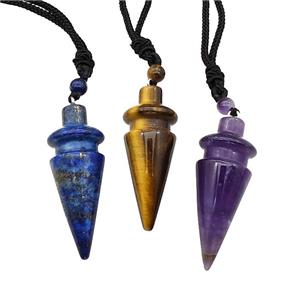 Natural Gemstone Pendulum Necklace Black Nylon Rope Mixed, approx 18-45mm [GM22377]