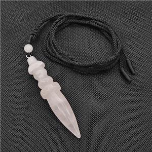 Pink Rose Quartz Pendulum Necklace Black Nylon Rope, approx 14-65mm [GM22380]