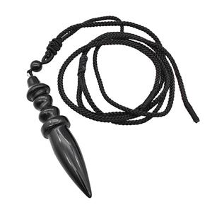 Black Obsidian Pendulum Necklace Black Nylon Rope, approx 14-65mm [GM22381]