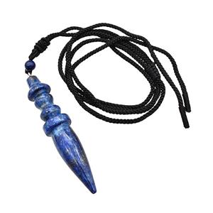 Blue Lapis Lazuli Pendulum Necklace Black Nylon Rope, approx 14-65mm [GM22385]