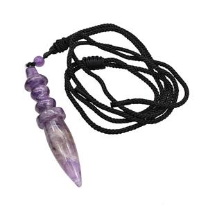 Purple Amethyst Pendulum Necklace Black Nylon Rope, approx 14-65mm [GM22386]