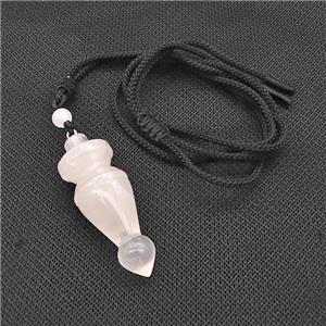 Pink Rose Quartz Pendulum Necklace Black Nylon Rope, approx 18-50mm [GM22390]