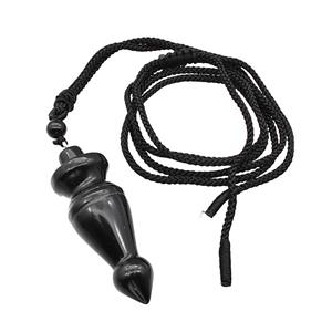 Black Obsidian Pendulum Necklace Black Nylon Rope, approx 18-50mm [GM22391]