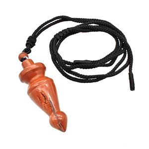 Red Jasper Pendulum Necklace Black Nylon Rope, approx 18-50mm [GM22393]