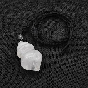 Clear Quartz Dowsing Pendulum Necklace Black Nylon Rope, approx 25-40mm [GM22398]