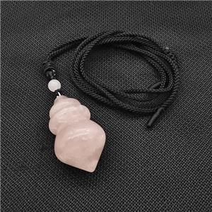 Pink Rose Quartz Dowsing Pendulum Necklace Black Nylon Rope, approx 25-40mm [GM22400]